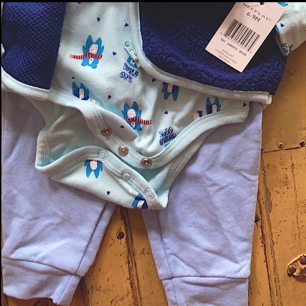 NWT TARGET WEEPLAY STRETCH BLUE FLEECE 3 PIECE OUTFIT SIZE 6 9 MONTHS COORD SET - Picture 7 of 7